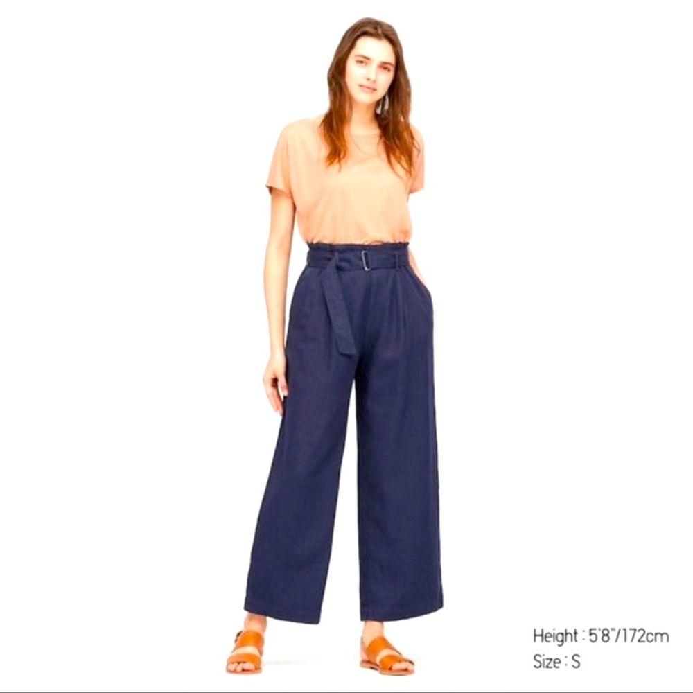 NWT Linen Blend Belted Wide Pants